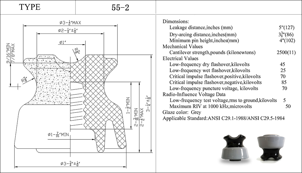 7kv 11kn ANSI 55-2 Isolador de porcelana tipo pino de alta tensão (9)