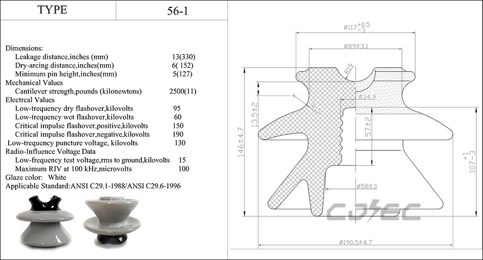 23kv 11kn ANSI 56-1 Høyspent Pin Type Porselensisolator (8)
