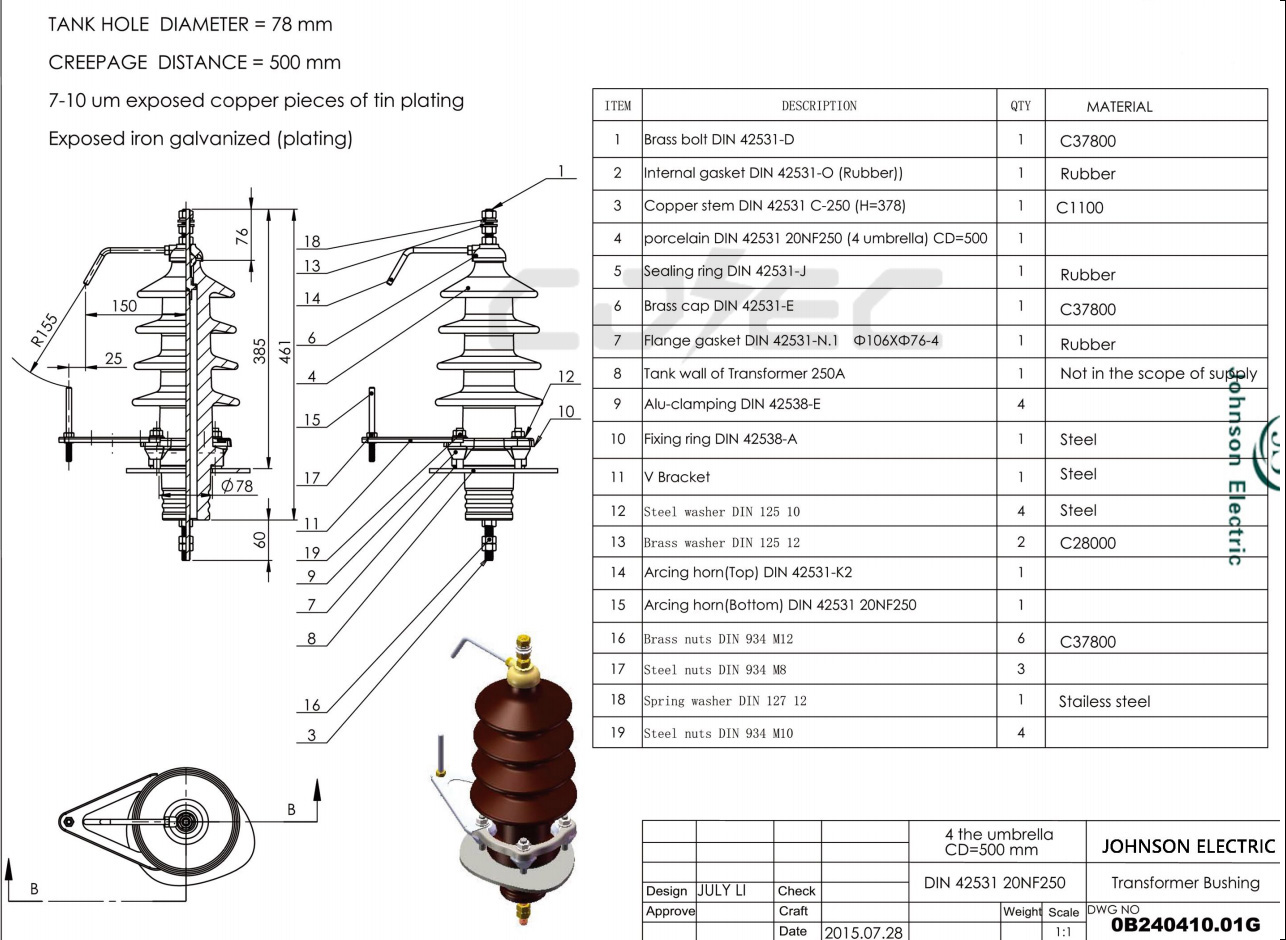 24kv 20NF250 Tegangan Tinggi Transformator Porselen Bushing (1)