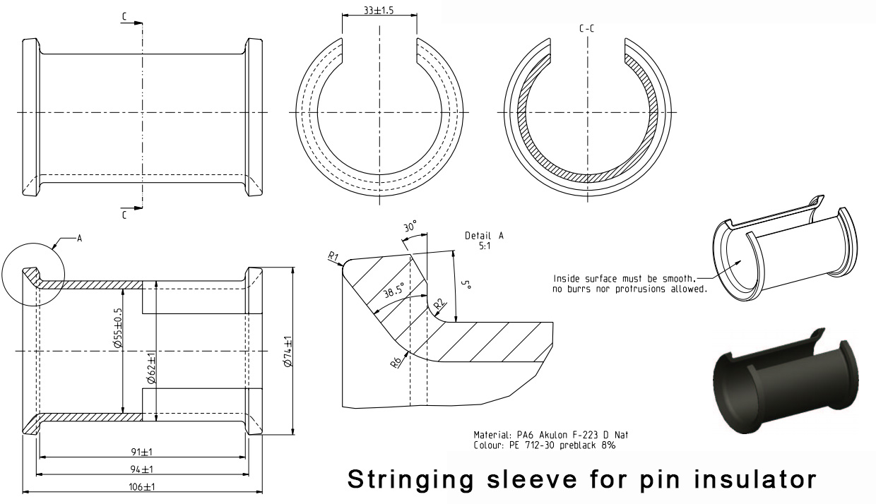 Stringing sleeve for pin insulator
