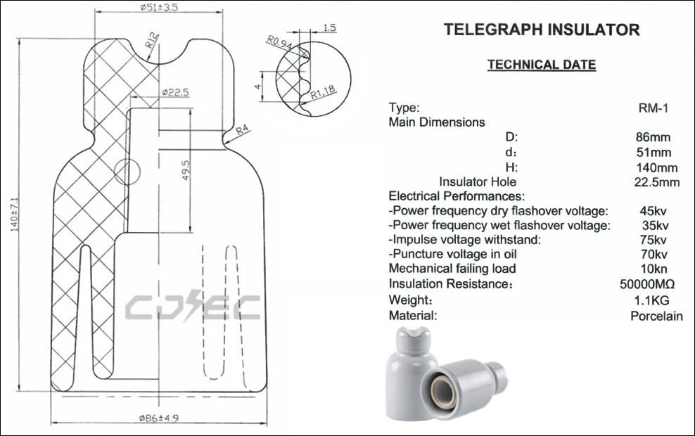Isolateur en céramique de porcelaine télégraphique de type broche RM-1 de ligne électrique BT (8)